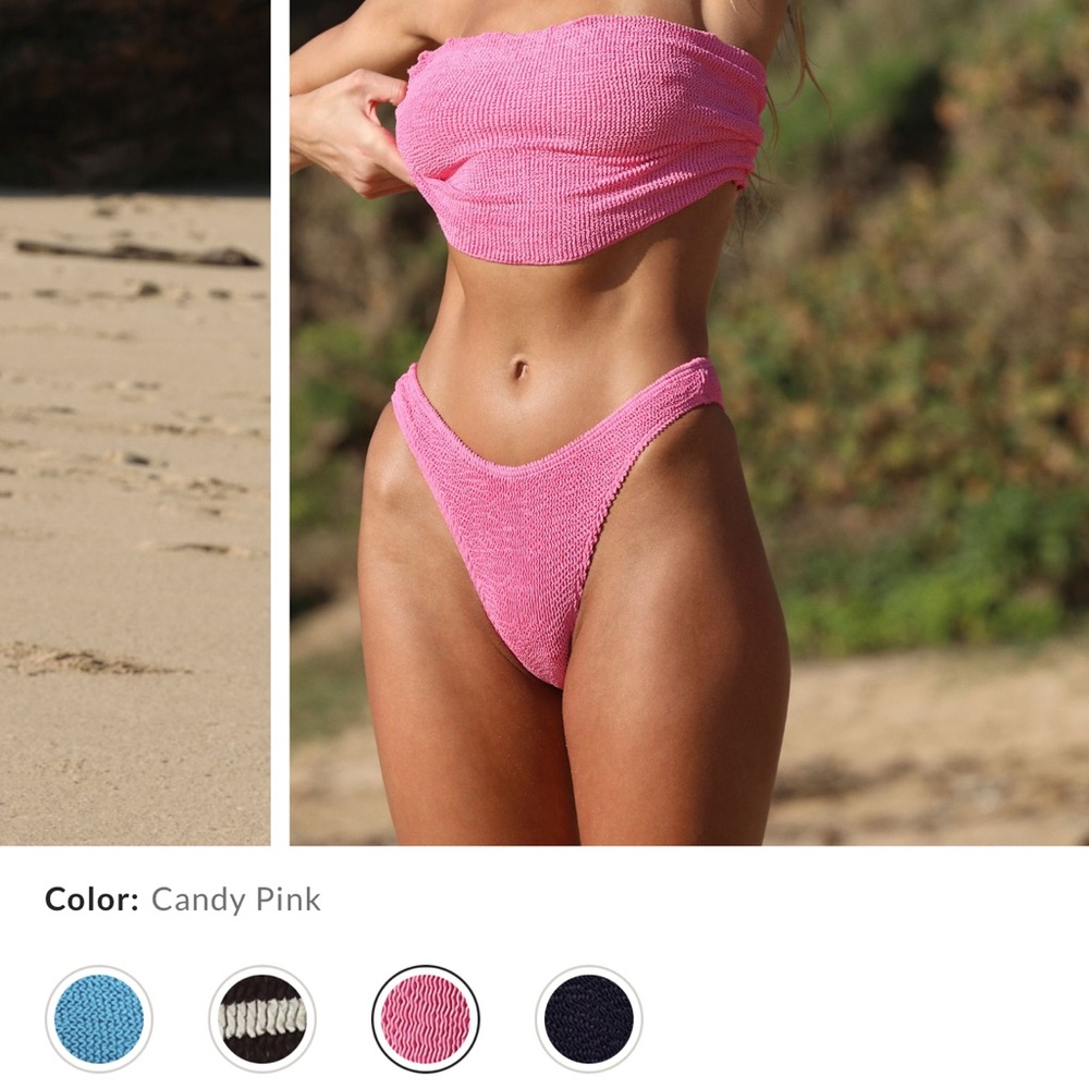 Free people x bond-eye crinkle Candy Pink Textured tube top/cheeky Bikini Set